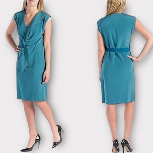 Elie Tahari Size‎ 4 Dalia Wrap Dress Navy Blue Bow Front Wedding Guest Old Money - Picture 7 of 15